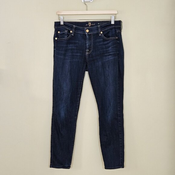 7 For All Mankind Jean Womens 30 Blue The Croppef Skinny Stretch Pockets Jeggins